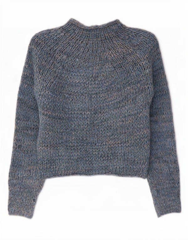 Maglione maglione da donna a collo alto Benetton UK 6 XS lana screziata blu