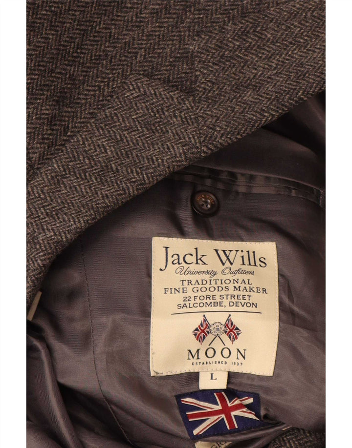 Giacca blazer da uomo a 2 bottoni Jack Wills UK 40 grande lana a spina di pesce grigia