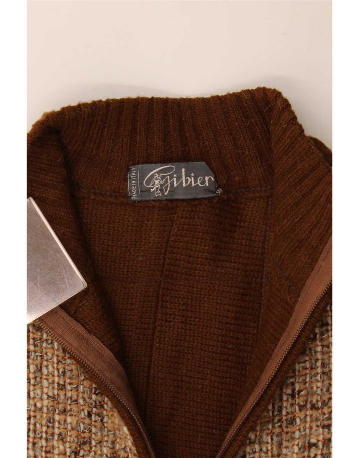 Maglione cardigan da uomo vintage a quadri marroni piccoli