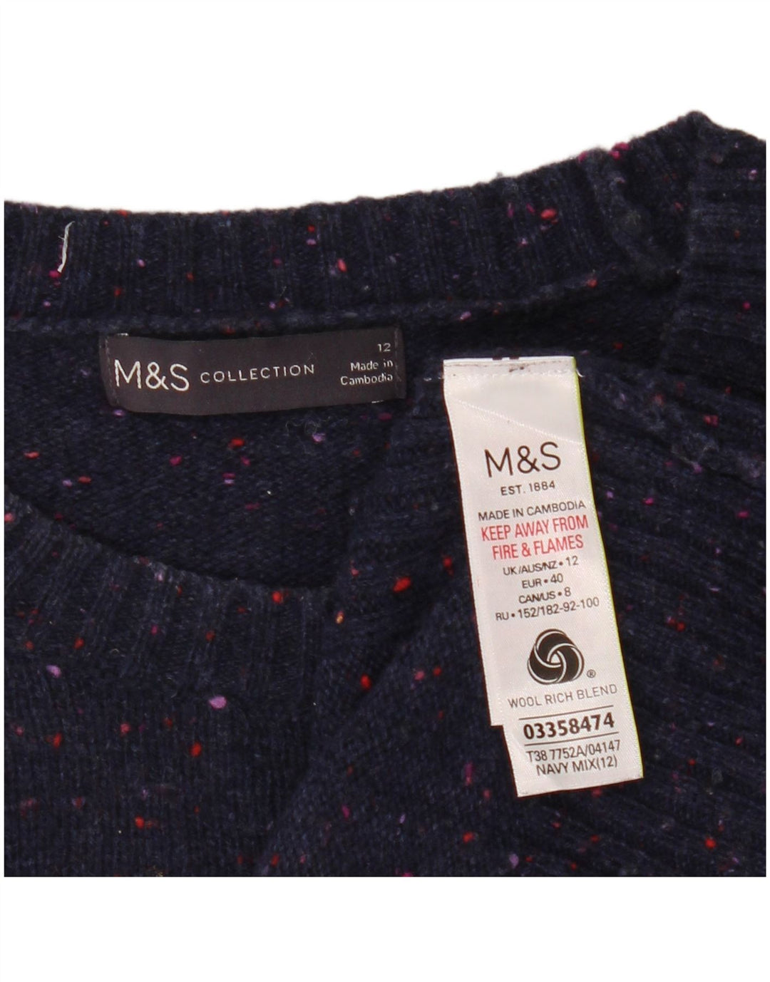 Maglione maglione girocollo da donna Marks & Spencer UK 12 medio blu navy