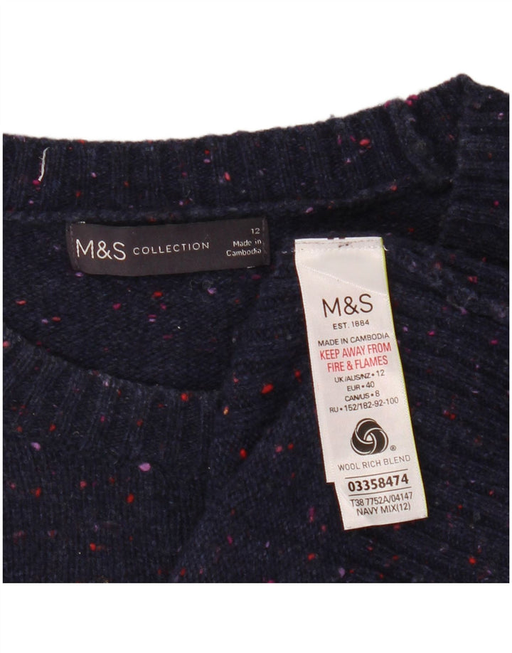 Maglione maglione girocollo da donna Marks & Spencer UK 12 medio blu navy