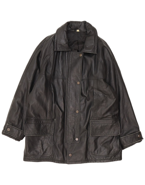 Vintage Womens Leather Coat IT 54 3XL Black