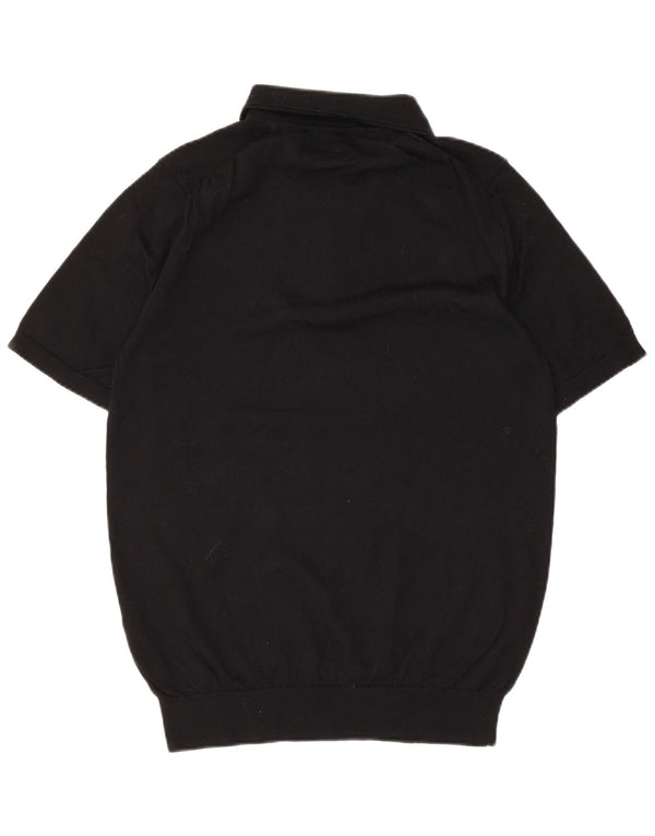 Reiss Mens Short Sleeve Polo Neck Jumper Sweater Medium Black Merino Wool