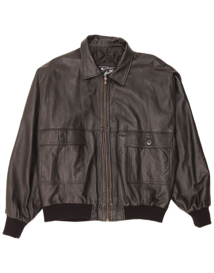 Giacca in pelle vintage da uomo vestibilità ampia UK 38 in pelle nera media