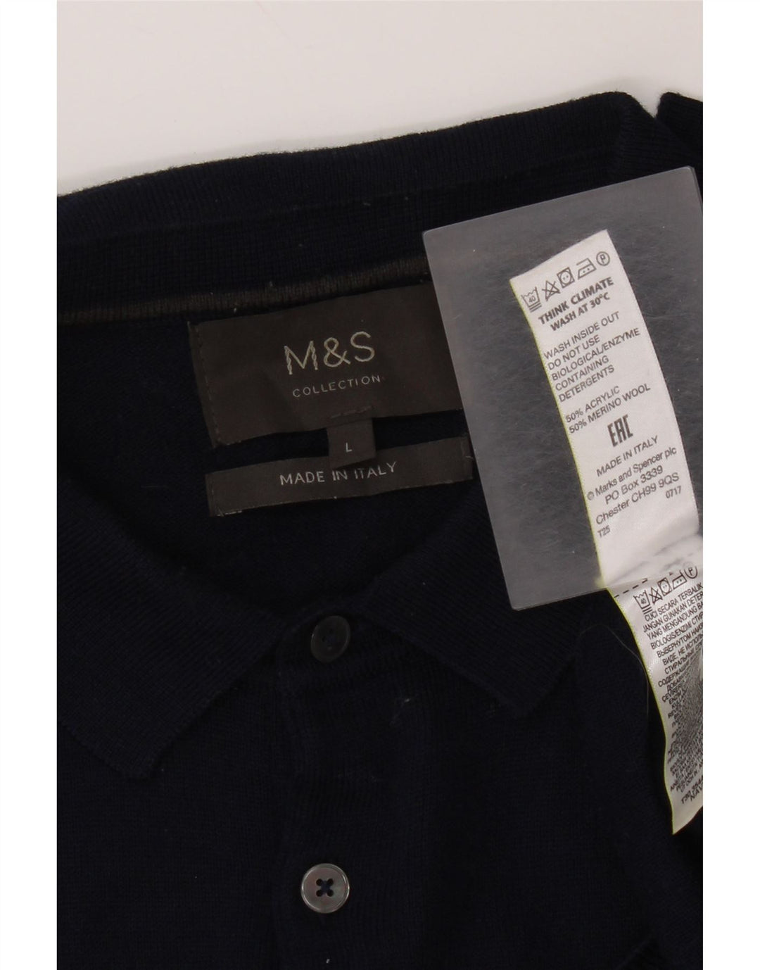 Maglione da uomo Marks & Spencer con collo alto, grande, in acrilico blu navy