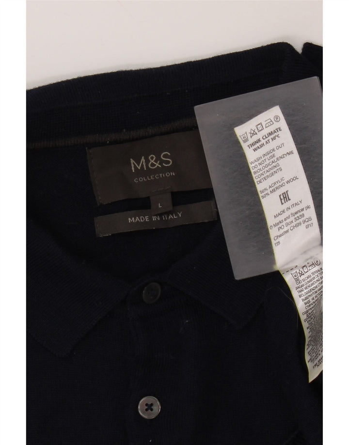 Maglione da uomo Marks & Spencer con collo alto, grande, in acrilico blu navy