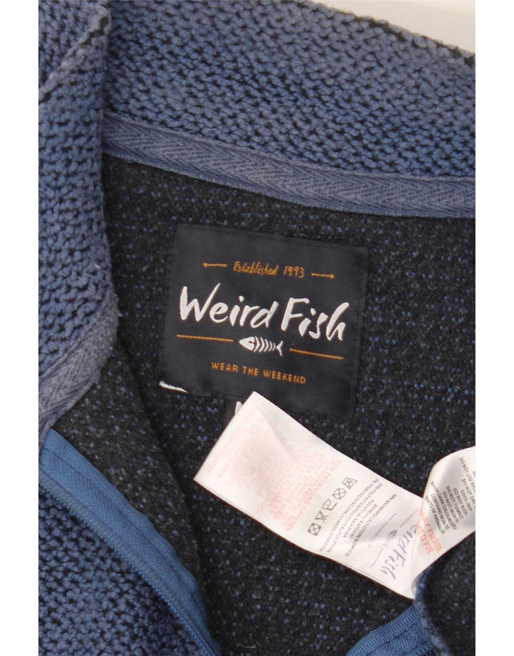 Felpa da uomo con collo con zip Weird Fish, cotone blu medio