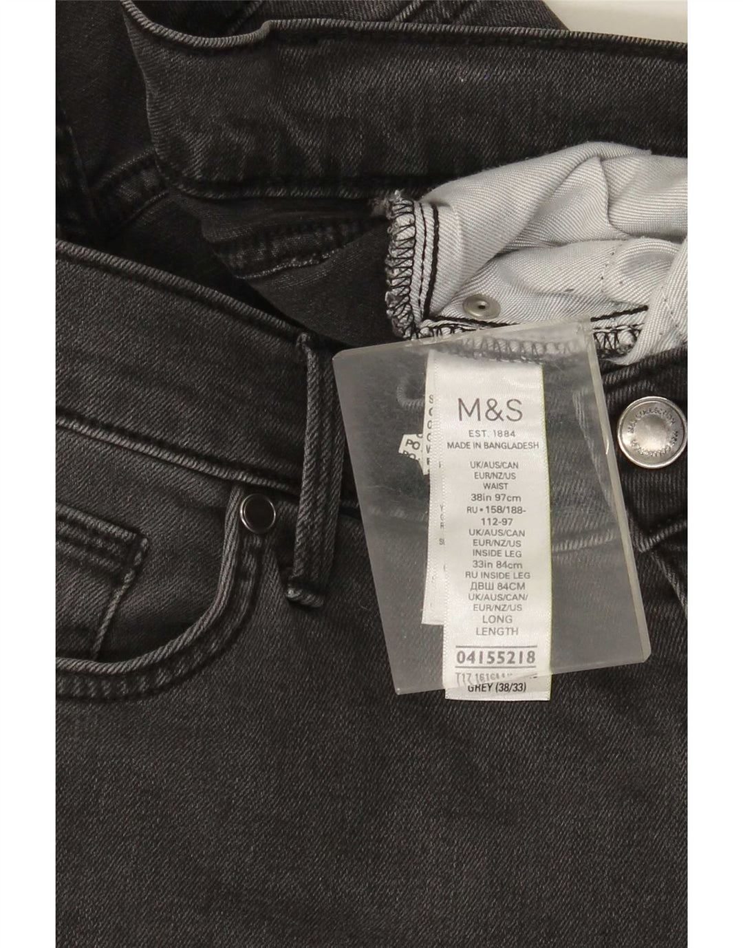Jeans dritti da uomo Marks & Spencer W38 L33 cotone grigio