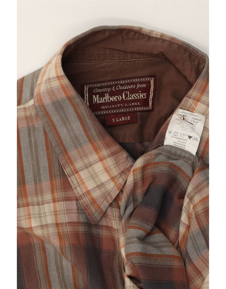 MARLBORO CLASSICS Camicia da uomo in flanella XL in cotone scozzese marrone