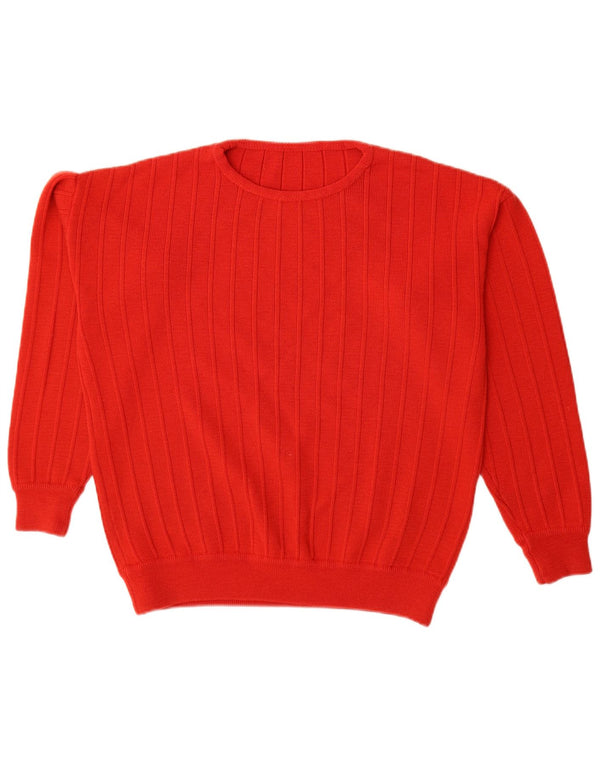 Maglione maglione girocollo oversize da donna vintage UK 14 a righe rosse medie