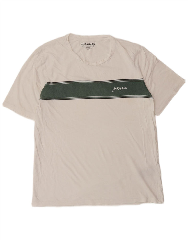 Jack & Jones T-shirt da uomo Top grande in cotone a righe bianche