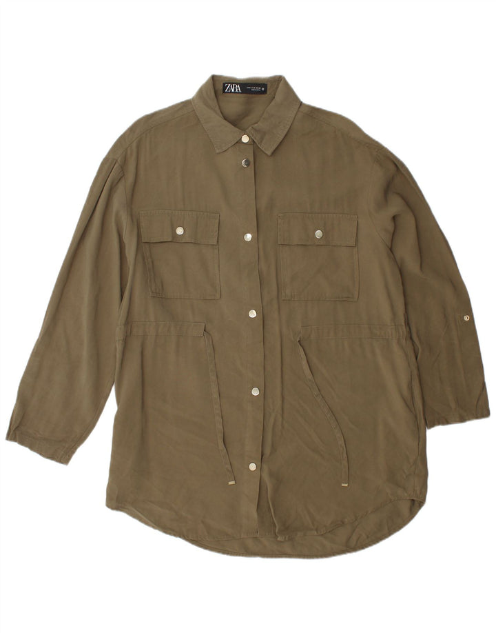 Abito camicia da donna Zara UK 14 viscosa kaki medio