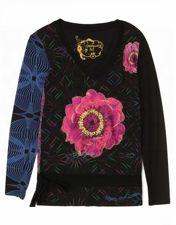 Desigual Donna Abstract Pattern Camicetta Top UK 12 Medio Multicolore