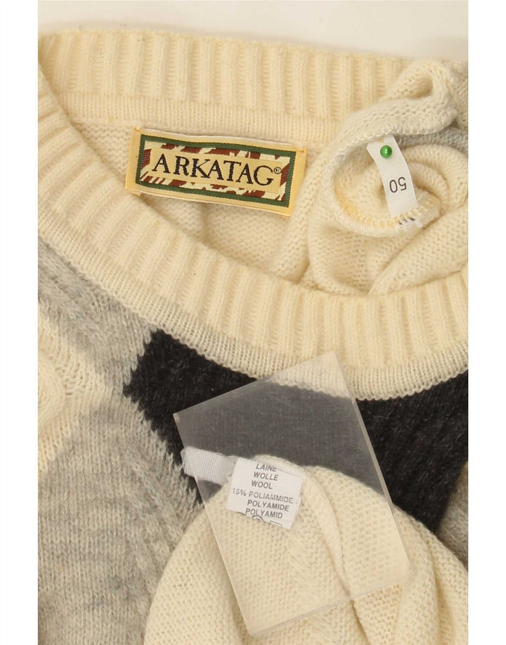Maglione girocollo da uomo vintage IT 50 medio bianco sporco a rombi/diamante
