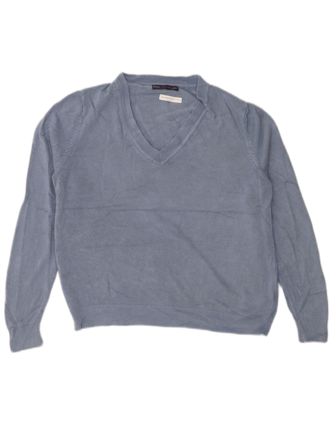 MARKS & SPENCER Maglione corto con scollo a V da donna UK 14 Blu medio