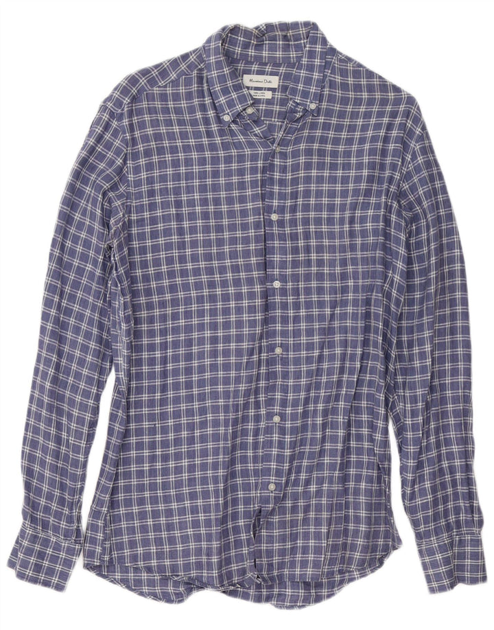 Camicia da uomo Massimo Dutti in lino a quadri blu medio