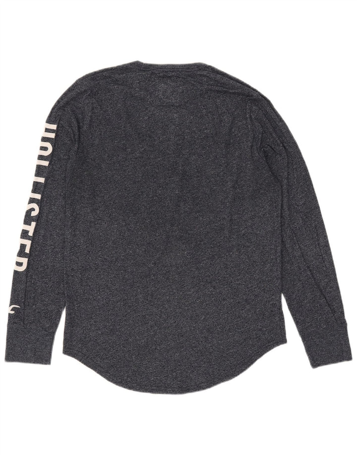 Hollister Top grafico da uomo a maniche lunghe in cotone chiazzato blu navy medio
