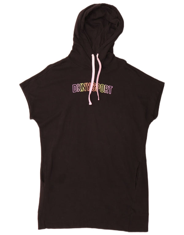Abito t-shirt con grafica con cappuccio da donna Dkny UK 14 Large Black Cotton Sports