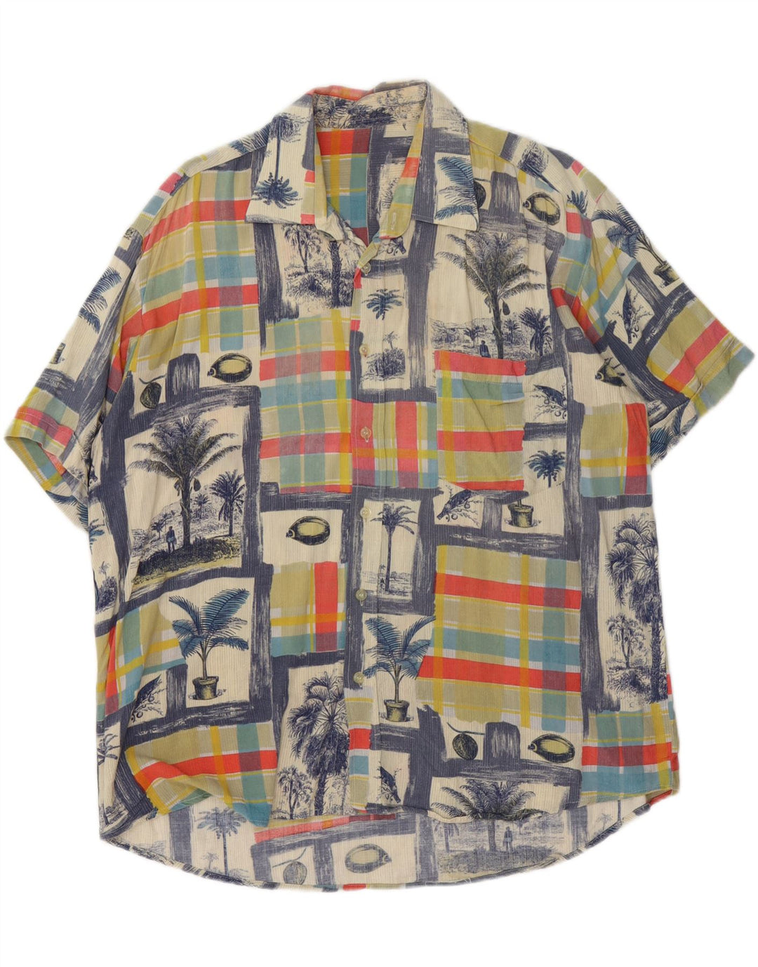 Camicia vintage da uomo a maniche corte grande patchwork multicolore