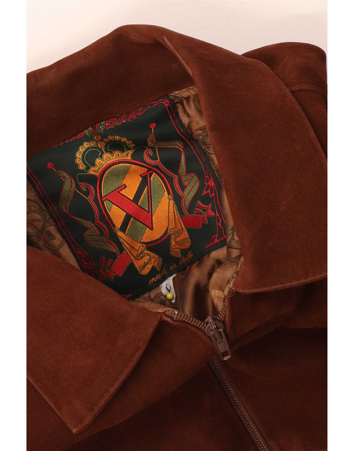 Giubbotto bomber in pelle scamosciata vintage da uomo UK 40 grande marrone