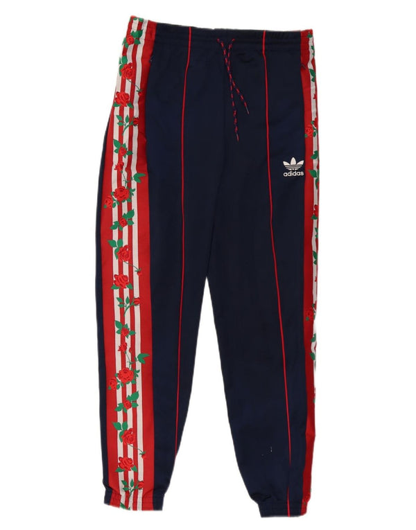 Adidas Pantaloni da tuta con grafica da donna Joggers UK 8 Small Blu Navy