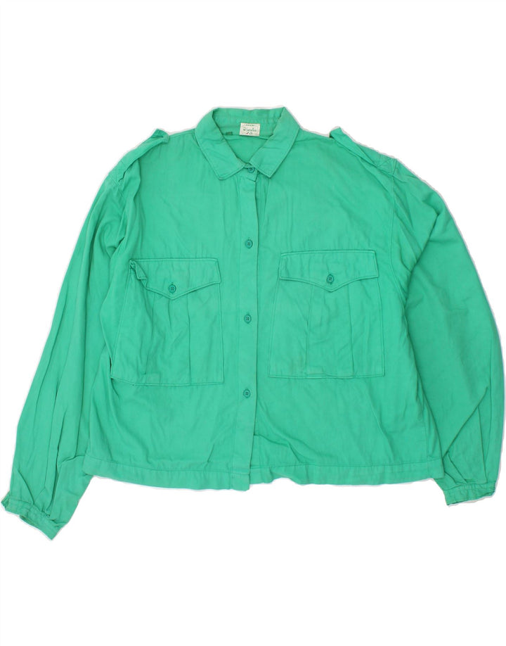 BENETTON Womens Crop Shirt EU 42 Large Green Cotton Vintage Benetton and Second-Hand Benetton from Messina Hembry 