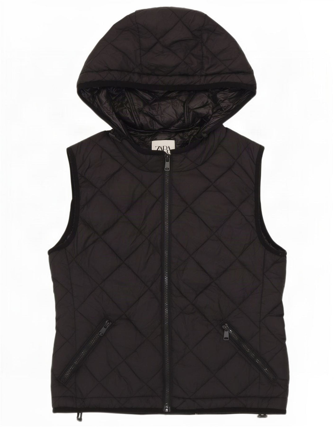 Gilet trapuntato con cappuccio da donna Zara UK 14 medio poliestere nero