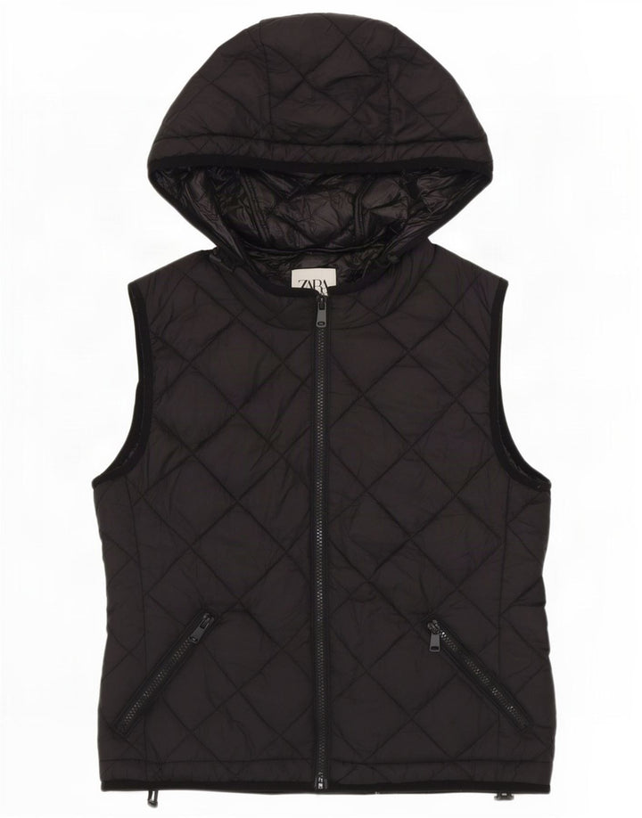 Gilet trapuntato con cappuccio da donna Zara UK 14 medio poliestere nero