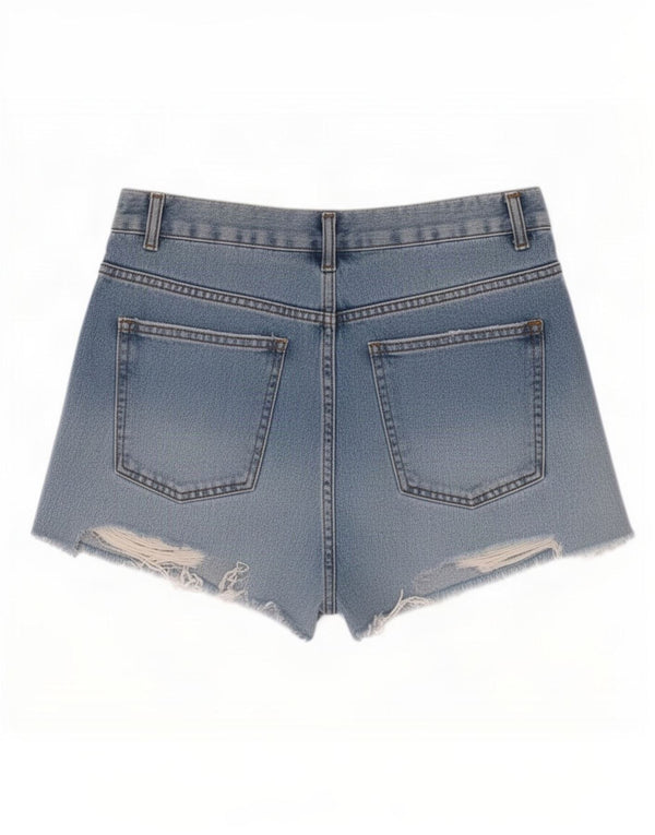 Pantaloncini di jeans invecchiati da donna Topshop W30 cotone blu medio