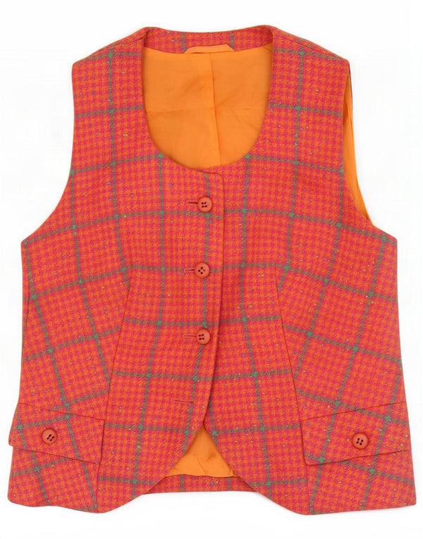 Gilet vintage da donna UK 10 piccolo pied de poule arancione
