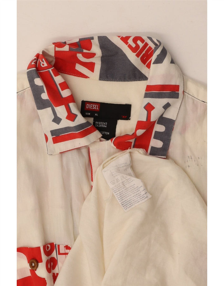 DIESEL Camicia grafica da uomo a maniche corte XL in cotone color block bianco sporco