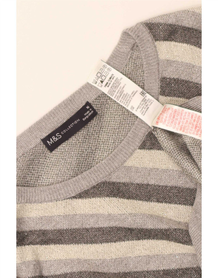 Maglione maglione con scollo a barca da donna Marks & Spencer UK 16 grandi righe grigie