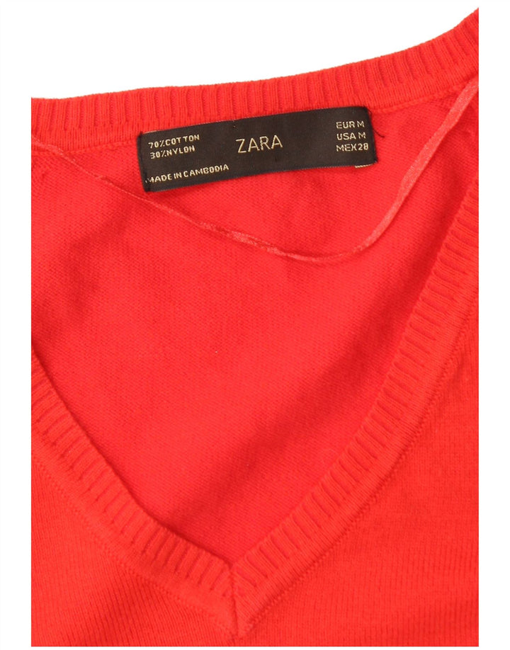 Maglione maglione con scollo a V da donna Zara UK 12 cotone rosso medio