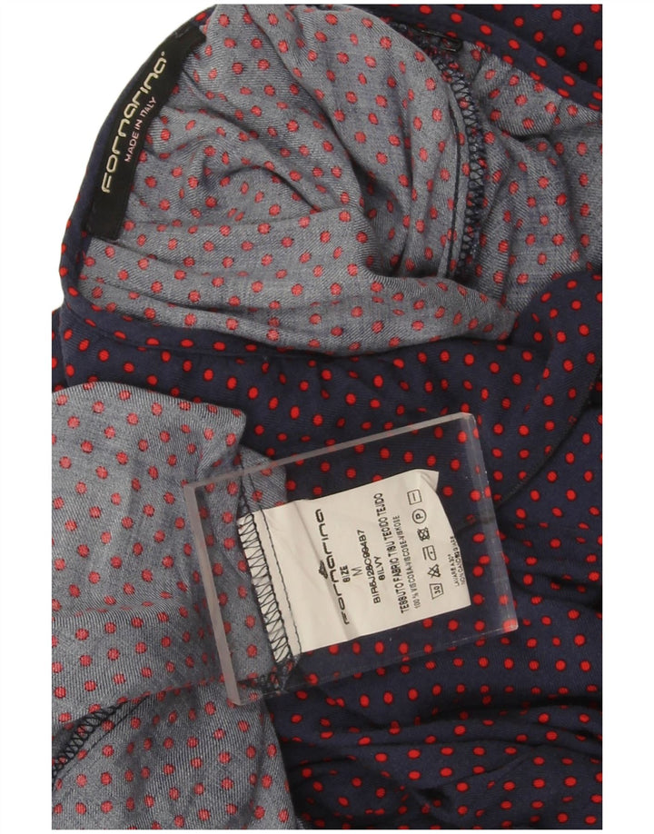 Fornarina Camicetta da donna Top UK 14 Medium Navy Blue Spotted Retro