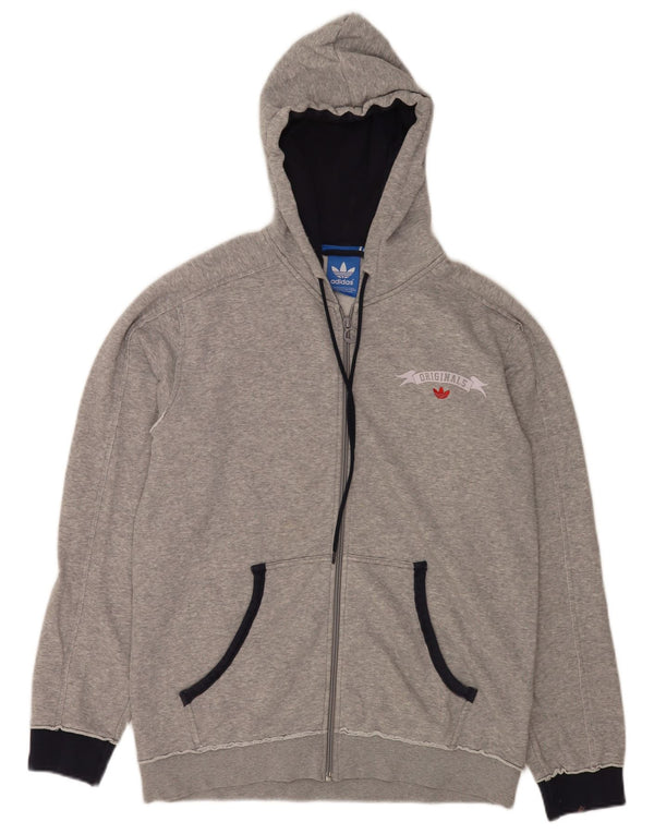 Maglione con cappuccio e zip grafica Adidas da uomo in cotone chiazzato grigio medio