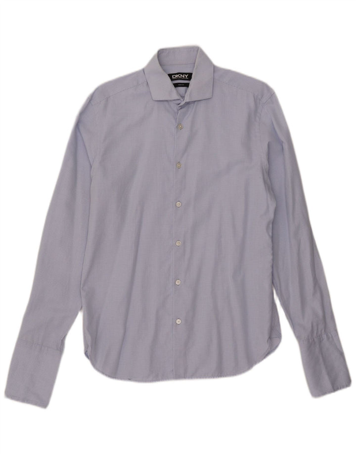 Camicia formale da uomo slim fit Dkny taglia 15 1/2 quadri blu medio