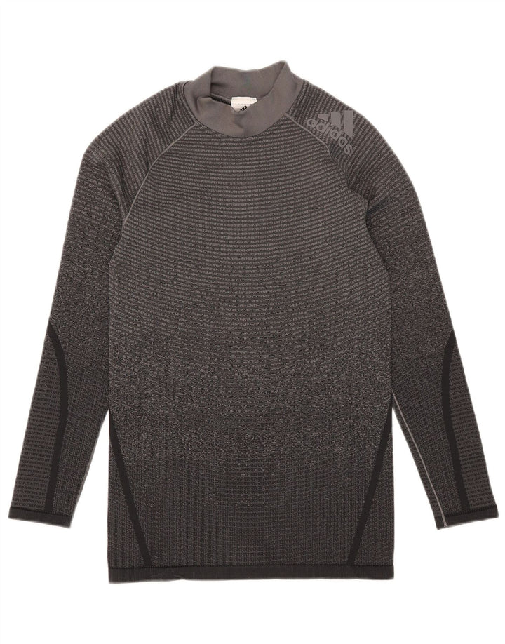 Top Adidas da uomo a maniche lunghe in poliestere grigio medio