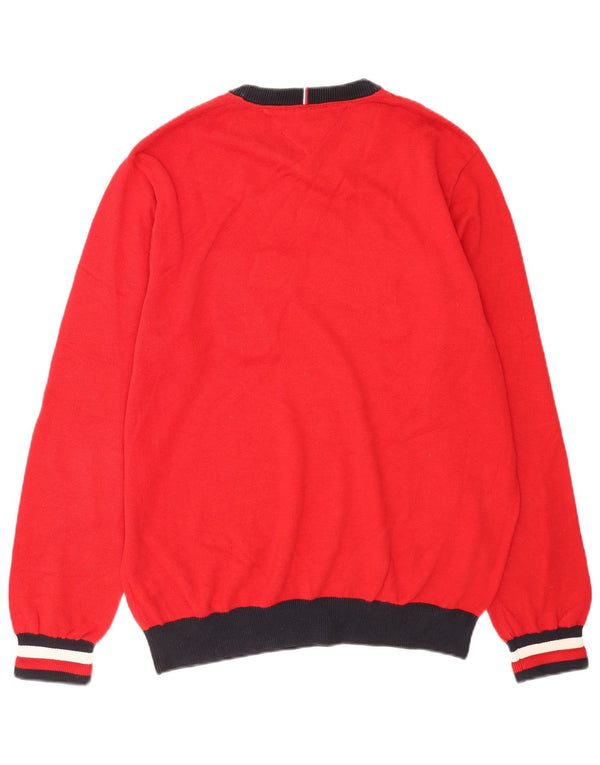 Maglione maglione girocollo grafico da uomo Tommy Hilfiger XL rosso a blocchi di colore