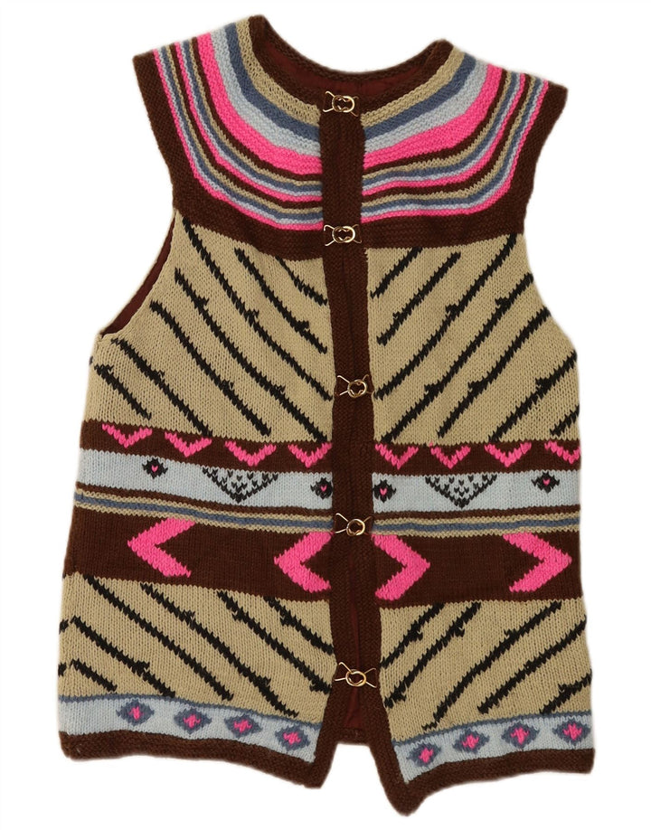 Maglione cardigan da donna vintage UK 14 medio multicolore geometrico