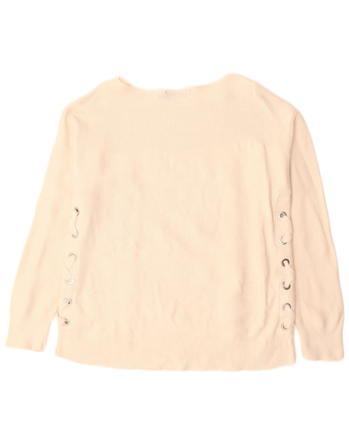 RALPH LAUREN Maglione da donna con scollo a barchetta UK 12 Cotone beige medio