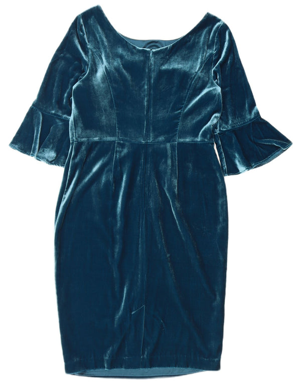 Boden Abito tubino in velluto con maniche a 3/4 da donna UK 12 Viscosa blu medio