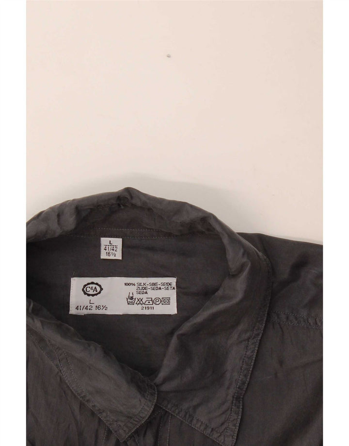 Camicia a maniche corte da uomo C&A taglia 16 1/2 41/42 grande seta grigia