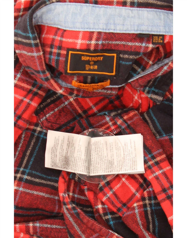 Camicia da donna in flanella Superdry UK 10 piccolo cotone a quadri rossi