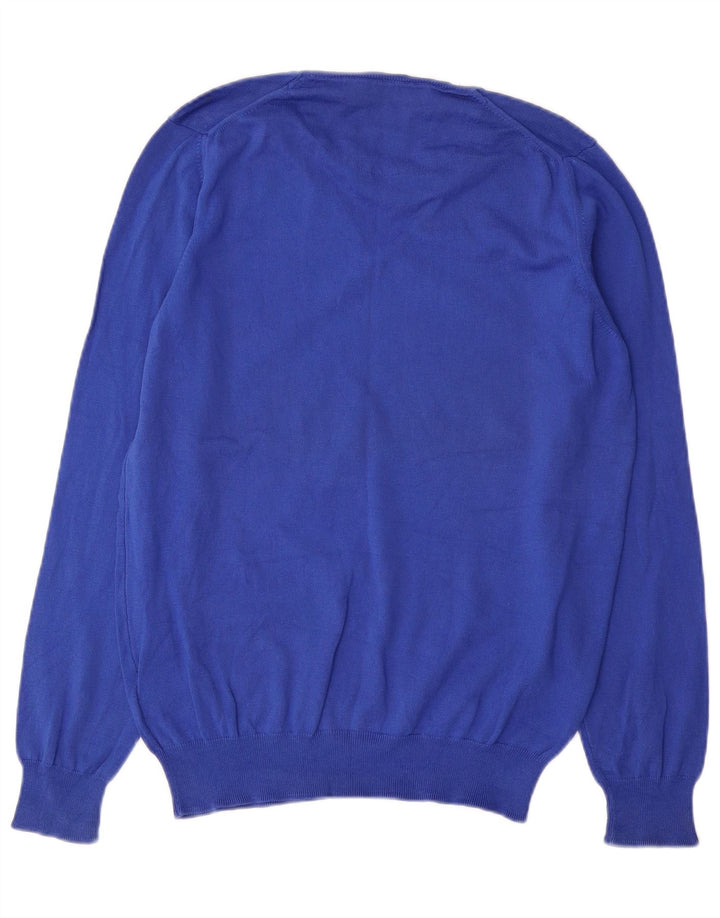 Maglione Zara da uomo con scollo a V in cotone blu medio