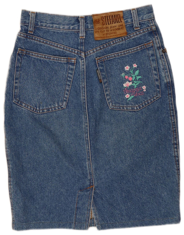 Gonna denim da donna STEFANEL IT 40 piccola W26 cotone floreale blu