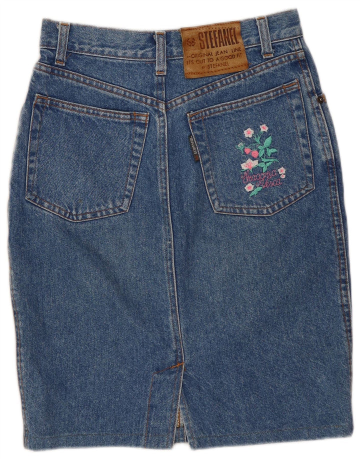 Gonna denim da donna STEFANEL IT 40 piccola W26 cotone floreale blu