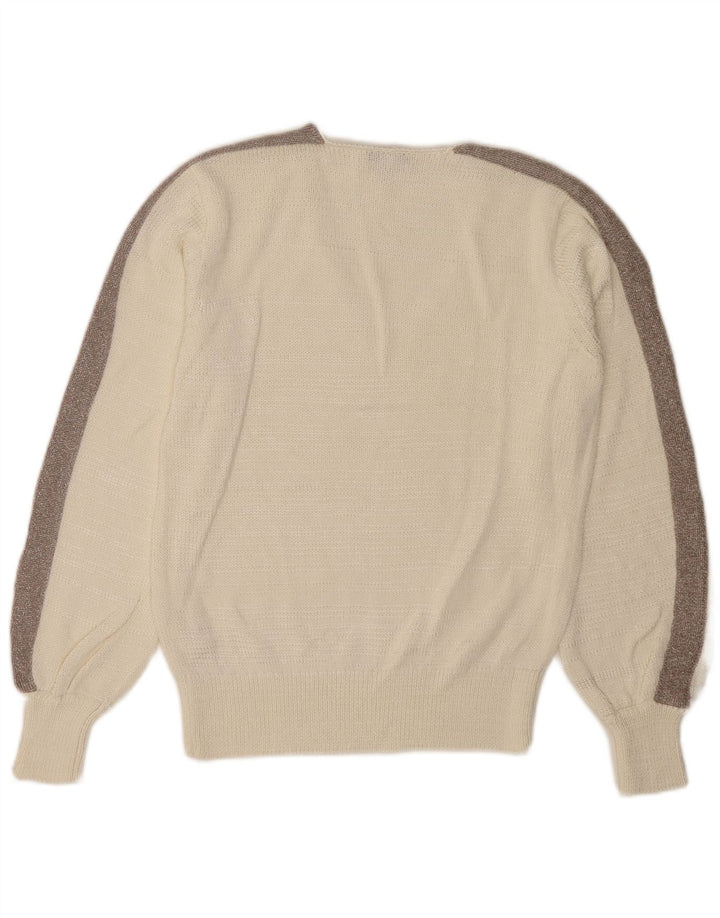 Maglione maglione con scollo a V da donna Reiss UK 12 Medium White Colourblock