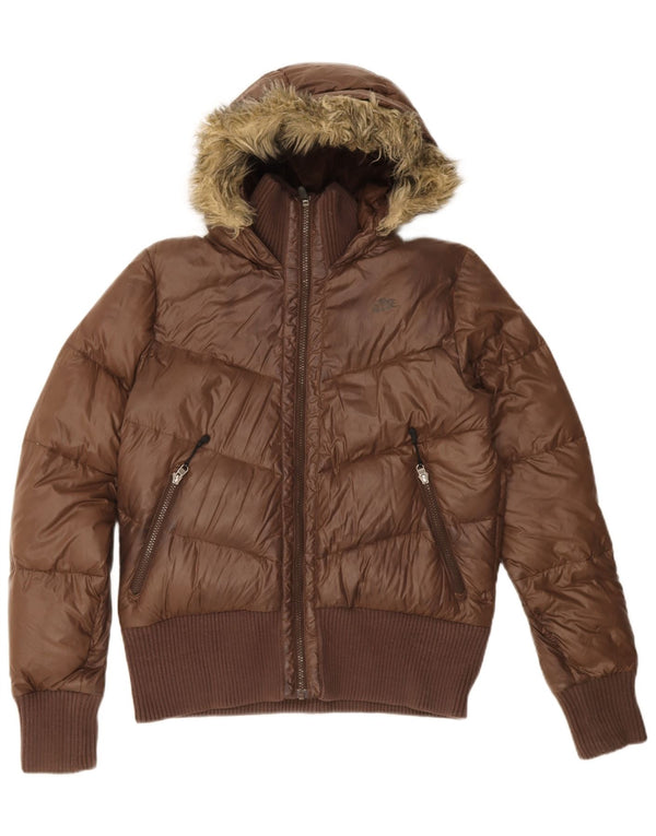Giacca imbottita con cappuccio Nike da donna UK 12/14 Nylon marrone medio