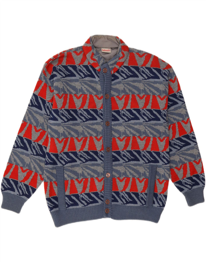 Maglione cardigan da uomo Settebello grande lana geometrica blu