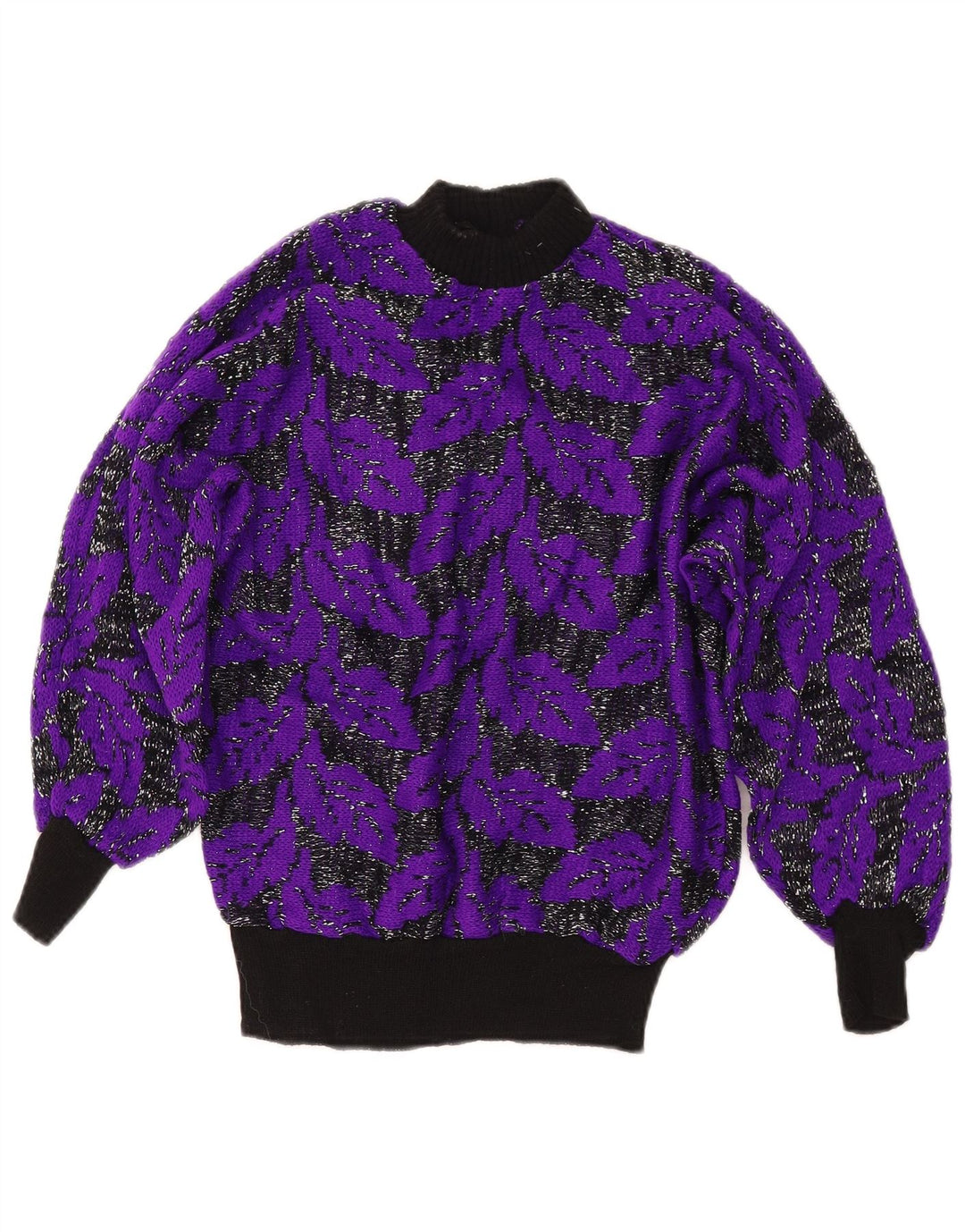 Maglione maglione collo alto da donna VINTAGE UK 8 piccolo blocco di colore viola